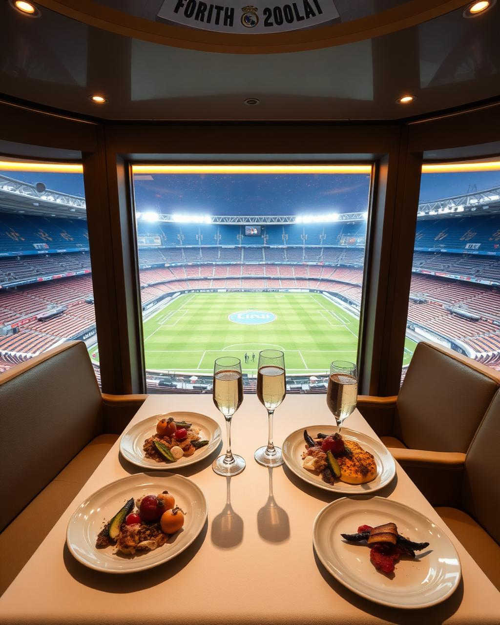 Santiago Bernabéu – camarote gastronômico com vista para o gramado